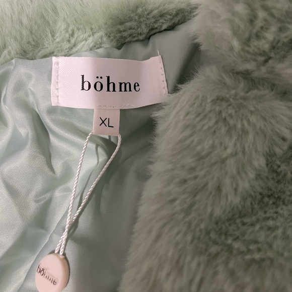 NWT Fuzzy green faux fur jacket blazer shawl collar cropped Bohme party lined XL - Picture 6 of 6